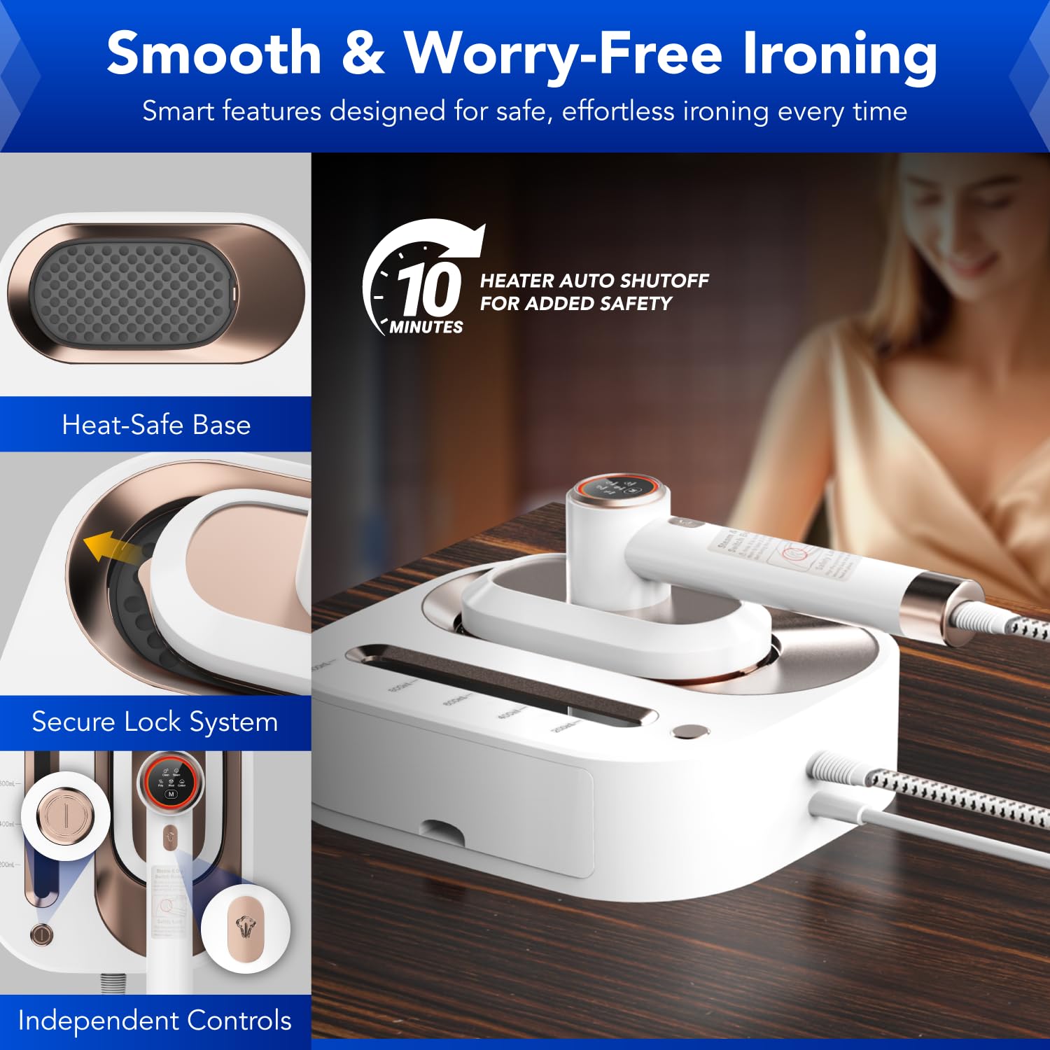 Gearwiz 2-in-1 steam station iron ceramic soleplate for smooth glide on fabrics