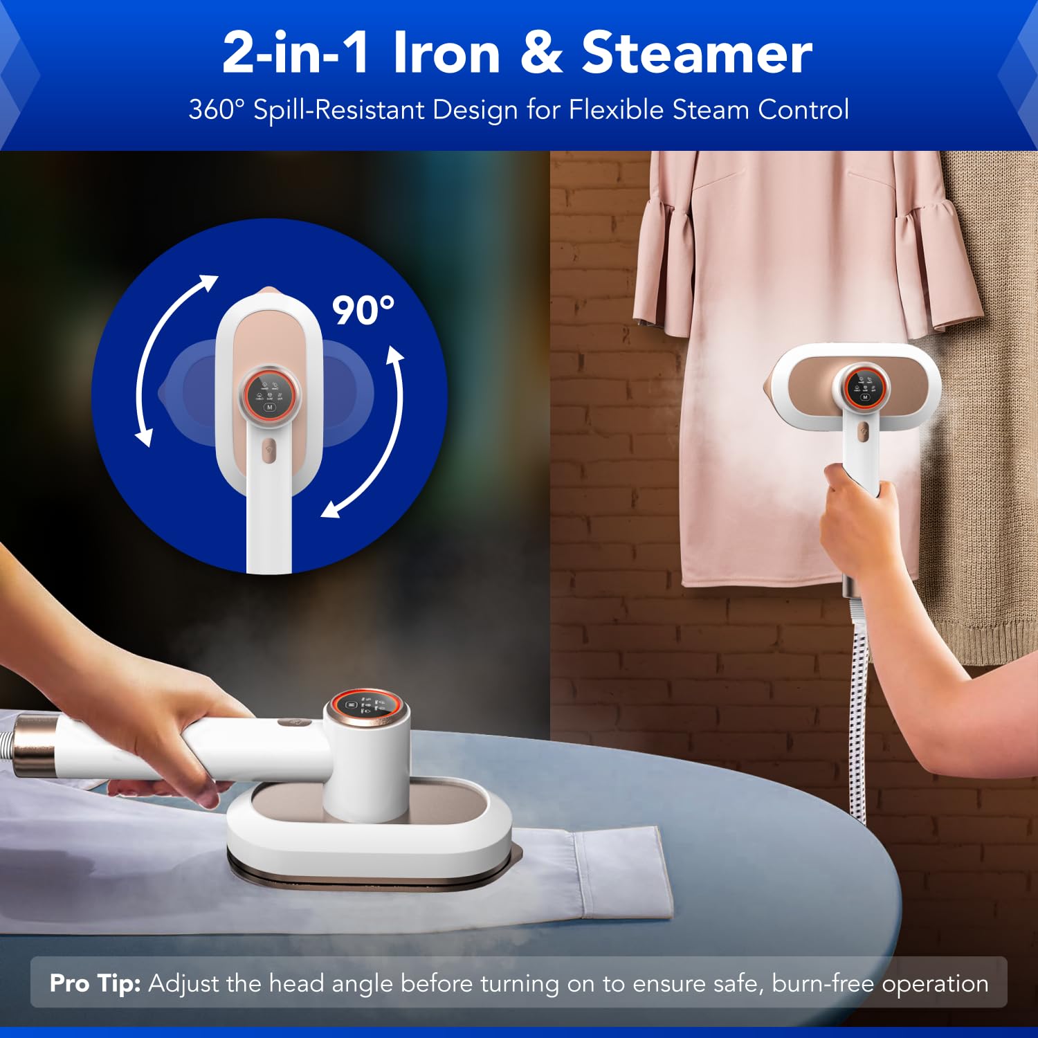 Gearwiz 2-in-1 steam station iron detachable water tank for long-lasting steaming sessions