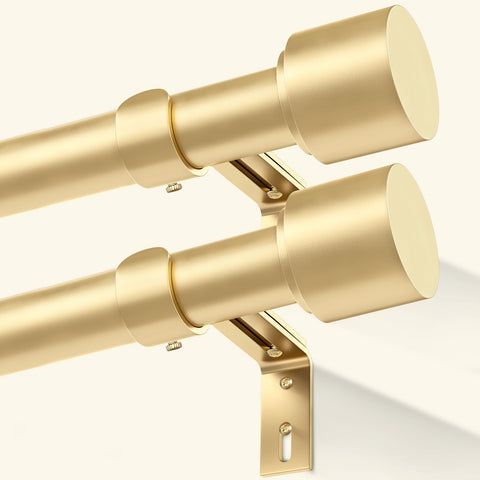 Geebobo gold curtain rods 2-pack in living room setup, sturdy support for window treatments.