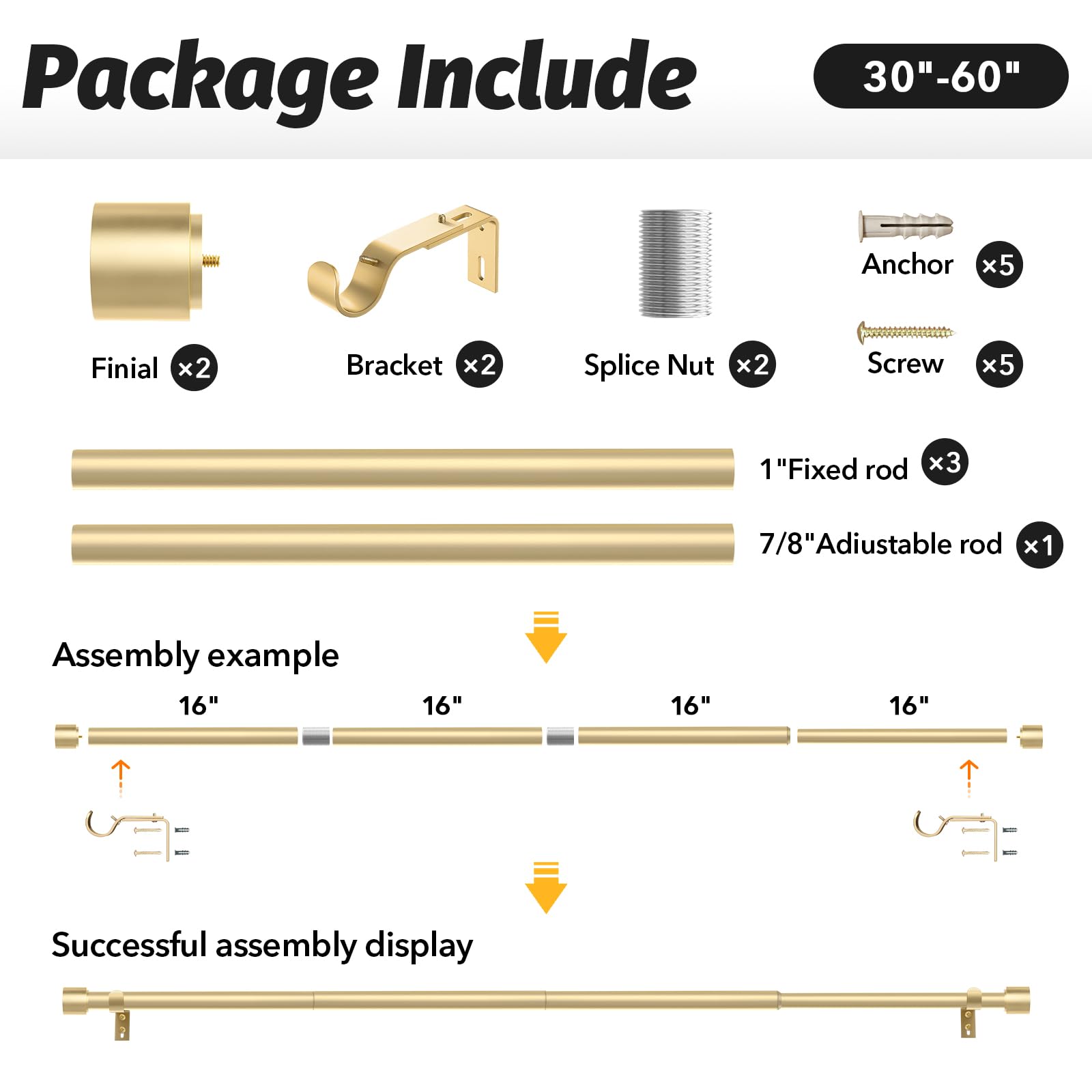 GEEBOBO Gold Curtain Rods suitable for outdoor patio use.