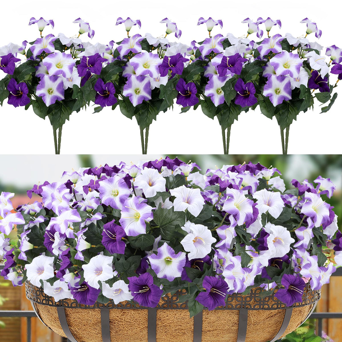 Geegoods artificial petunias outdoors bundle 1 with UV-resistant blooms for lasting porch color