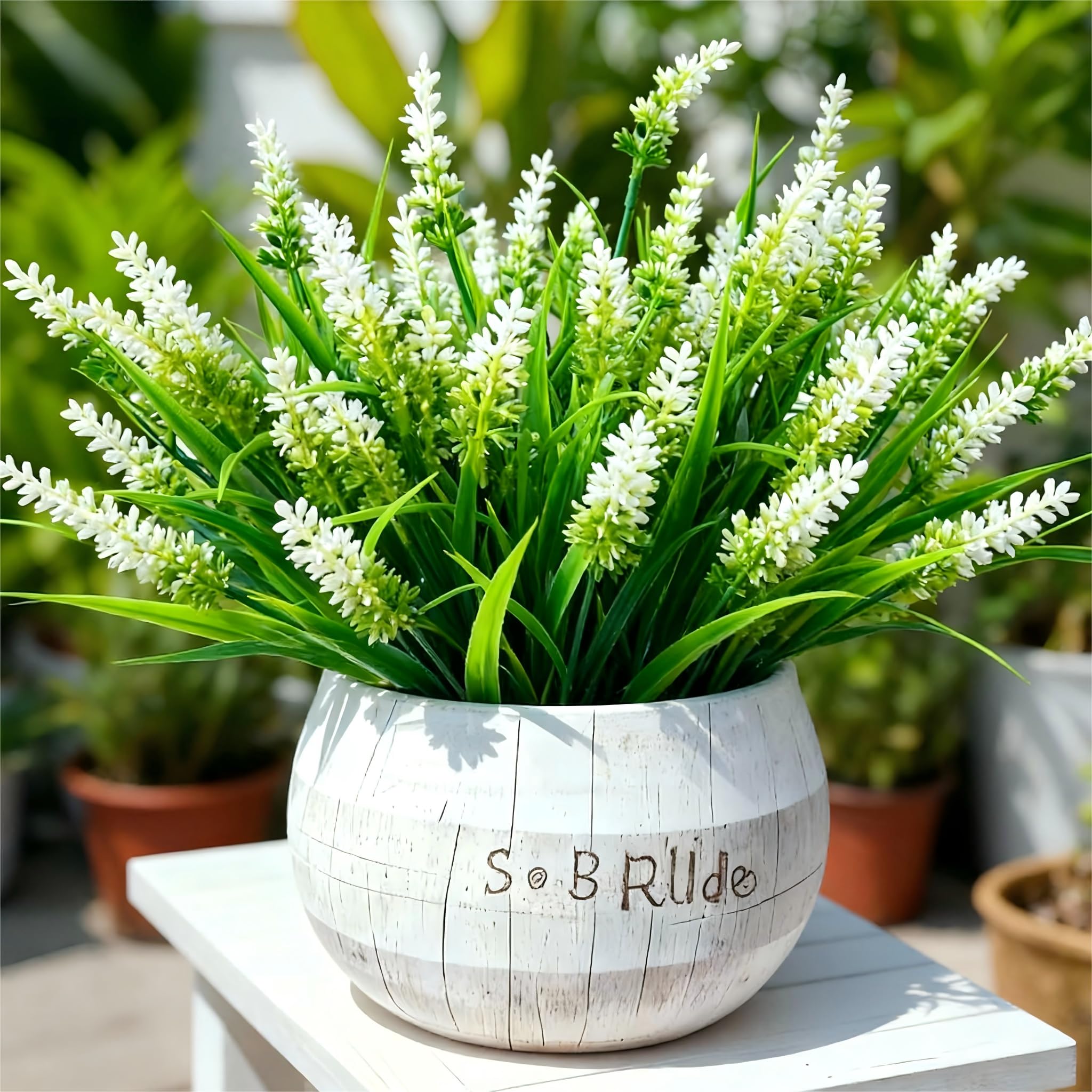 Geegoods UV-resistant outdoor faux plants lavender setup for all‑weather spaces
