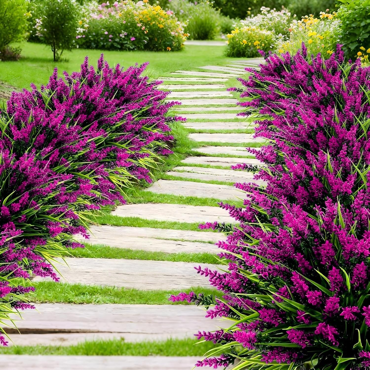 Geegoods faux-lavender display fits patios and porches without watering.