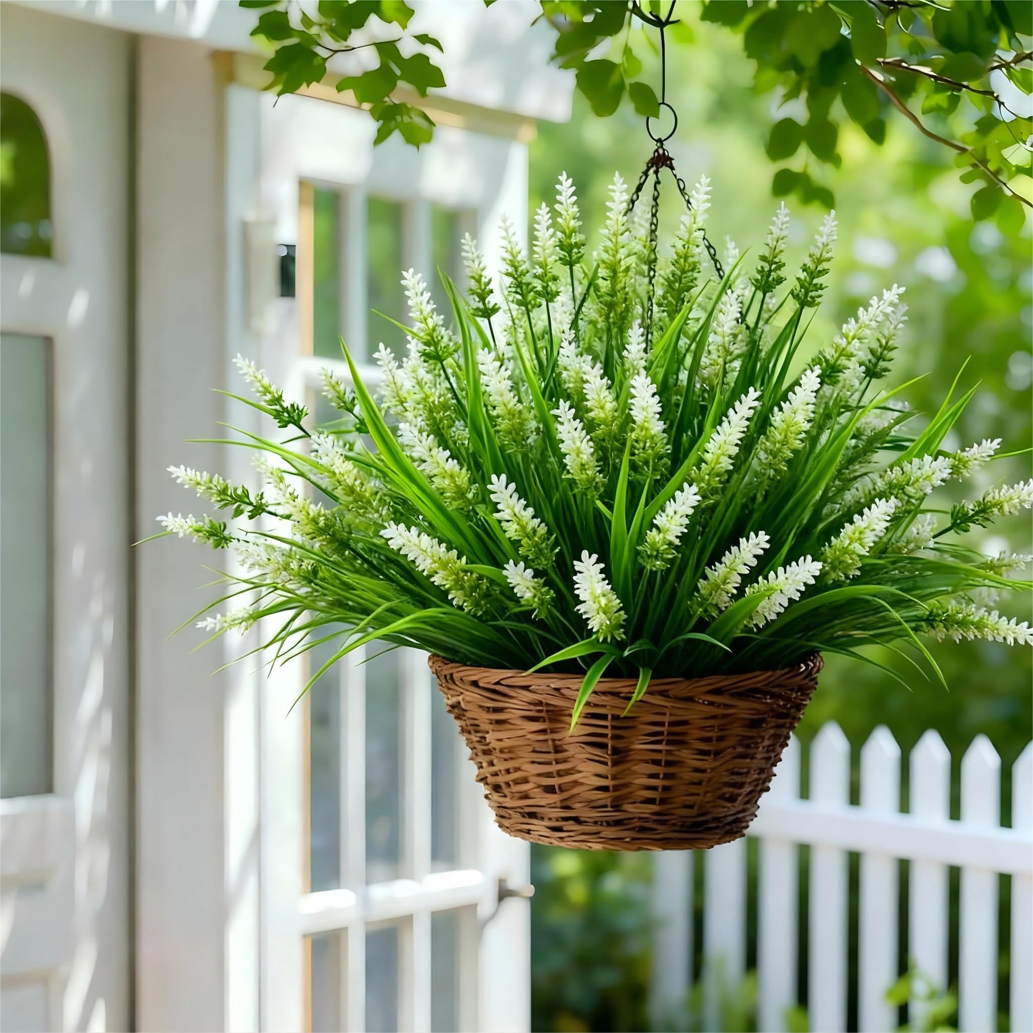 Geegoods window box display with lavender and monkey grass decorative arrangement