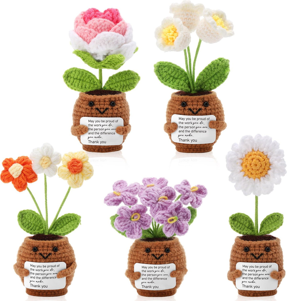 Geelin crochet flower pot cream puff style brightens desk with cheerful colors