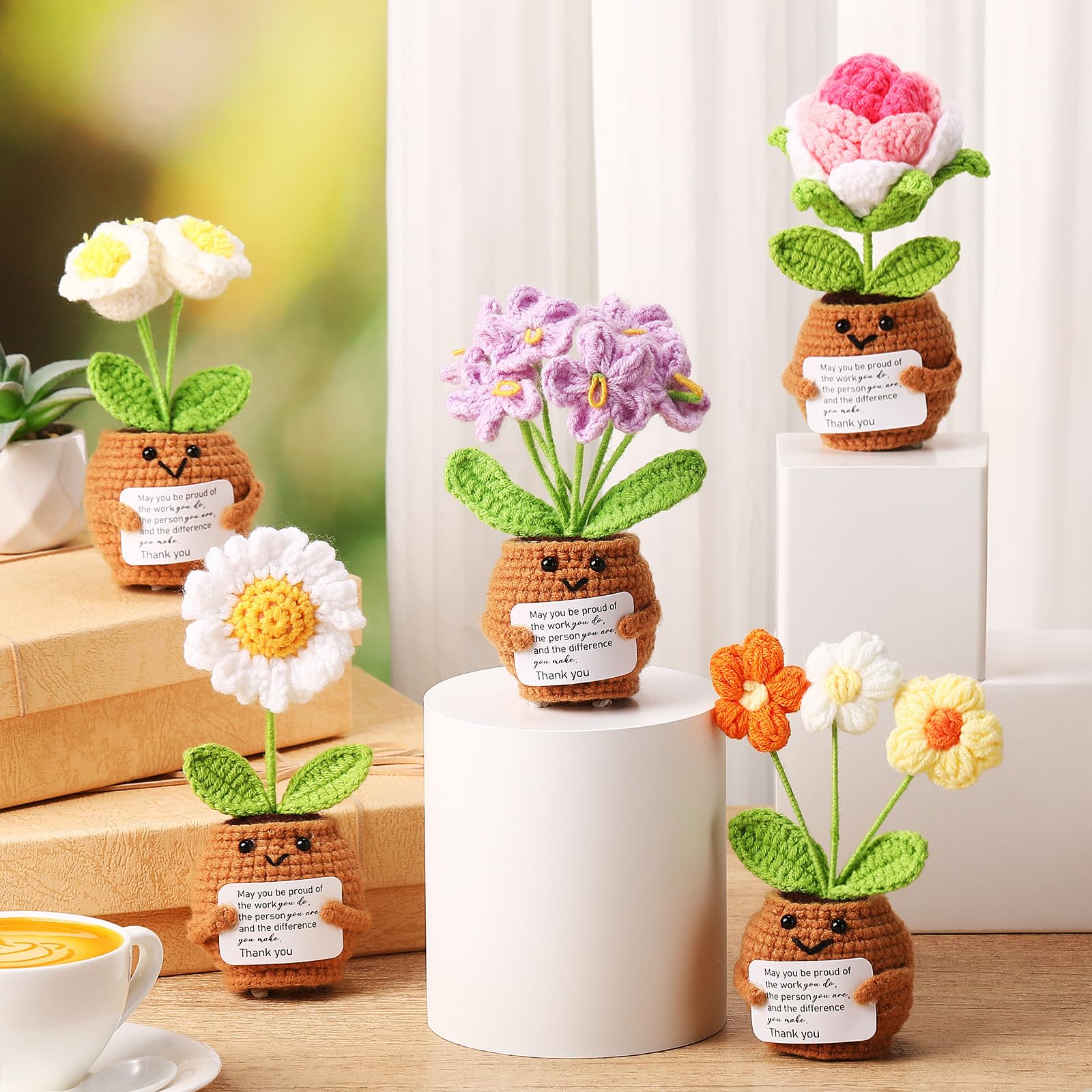Geelin crochet flower pot forget-me-not petite decor for desks