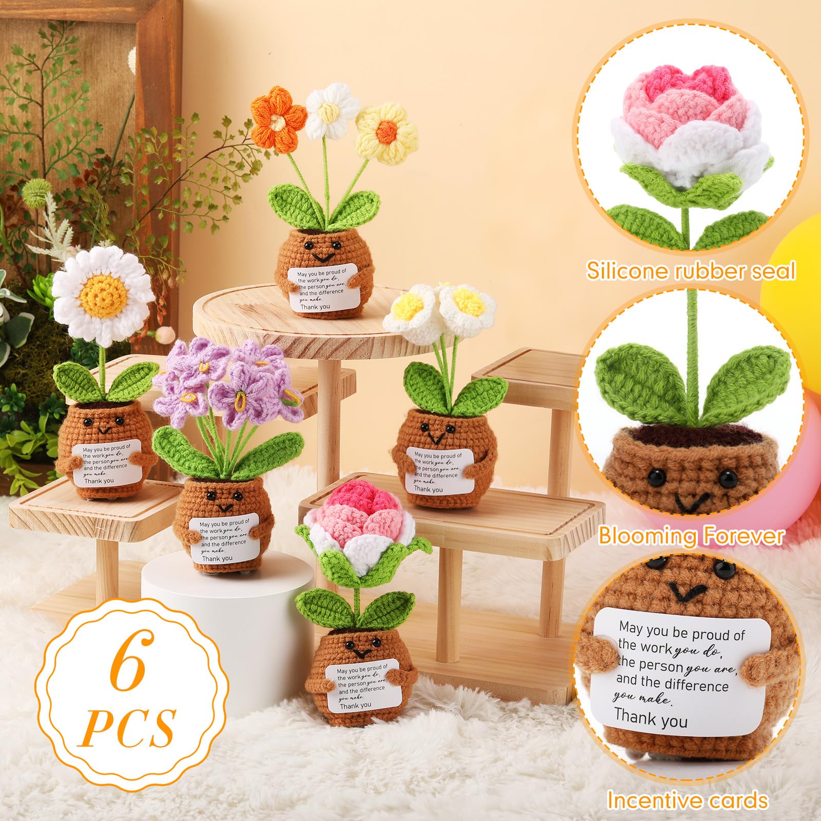 Geelin crochet flower pot rose artwork adds charm to any room