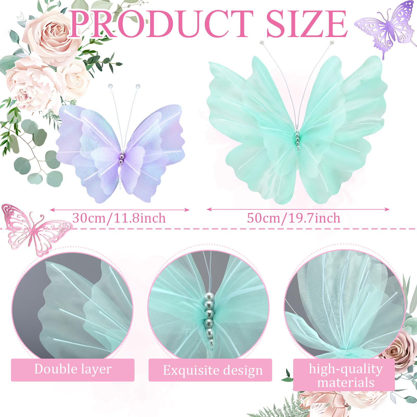 Geelin six-piece pastel butterflies, 50 cm, ideal ceiling decor