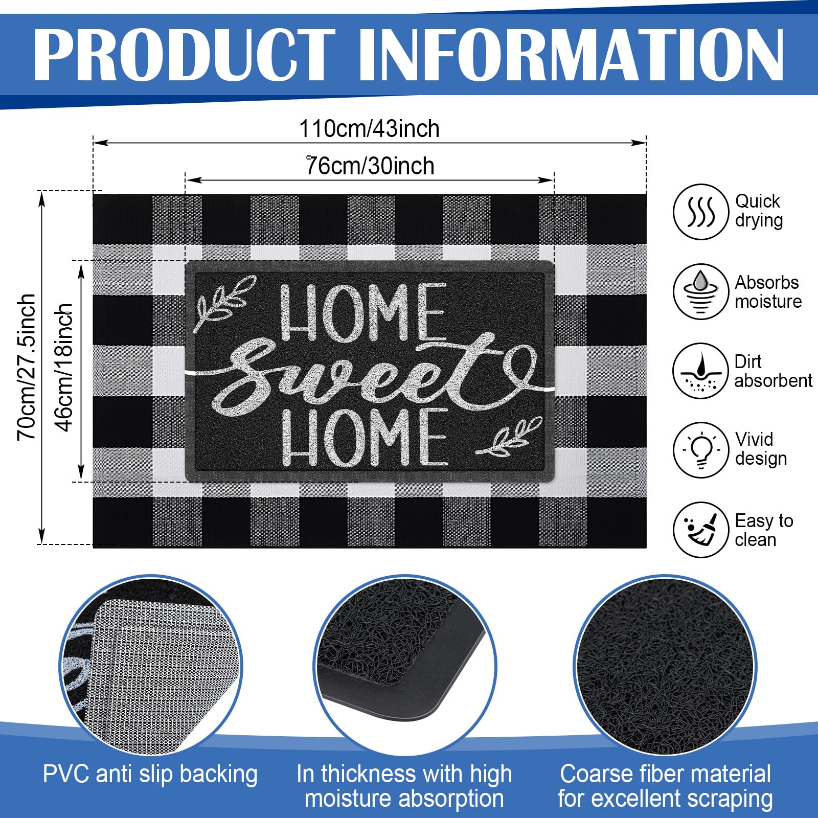 Geelin buffalo check rug in black and white for versatile indoor or outdoor use