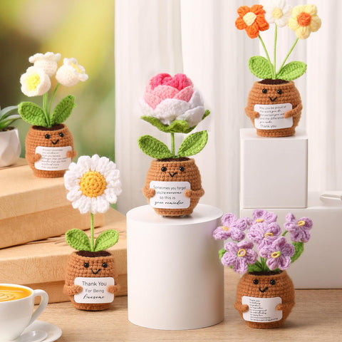Geelin lightweight desk décor crochet flower pot enhances home or office spaces.
