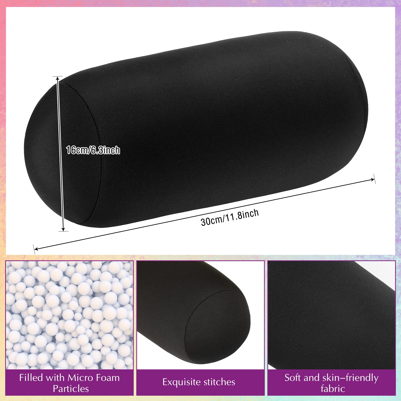 Geelin microbead roll pillow in black designed for home and car use