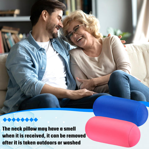 Geelin microbead roll pillow blue closeup, plush fabric with cooling beads for travel comfort.