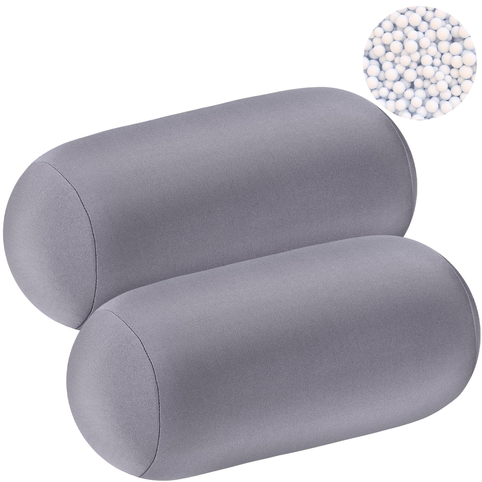 Geelin microbead roll pillow grey provides neck support during travel