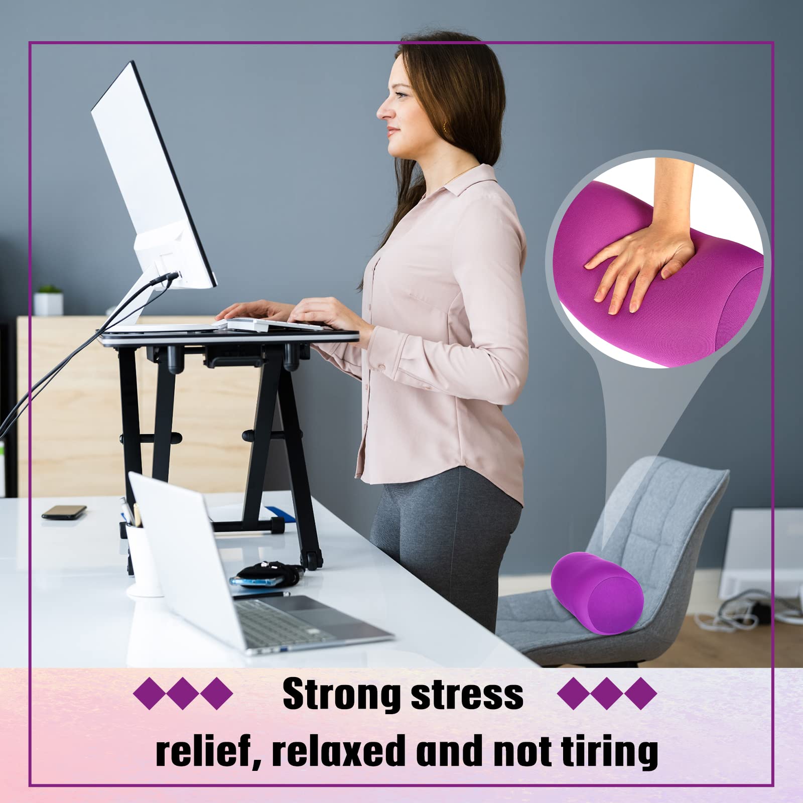 Geelin office setup with microbead roll pillow for desk breaks
