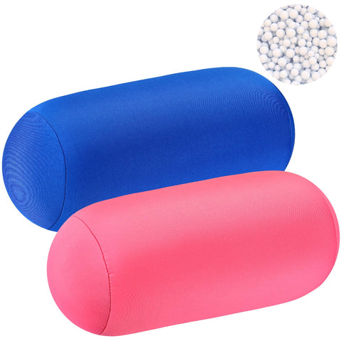 Geelin microbead roll pillow pink closeup, soft fabric with breathable fill for neck support.