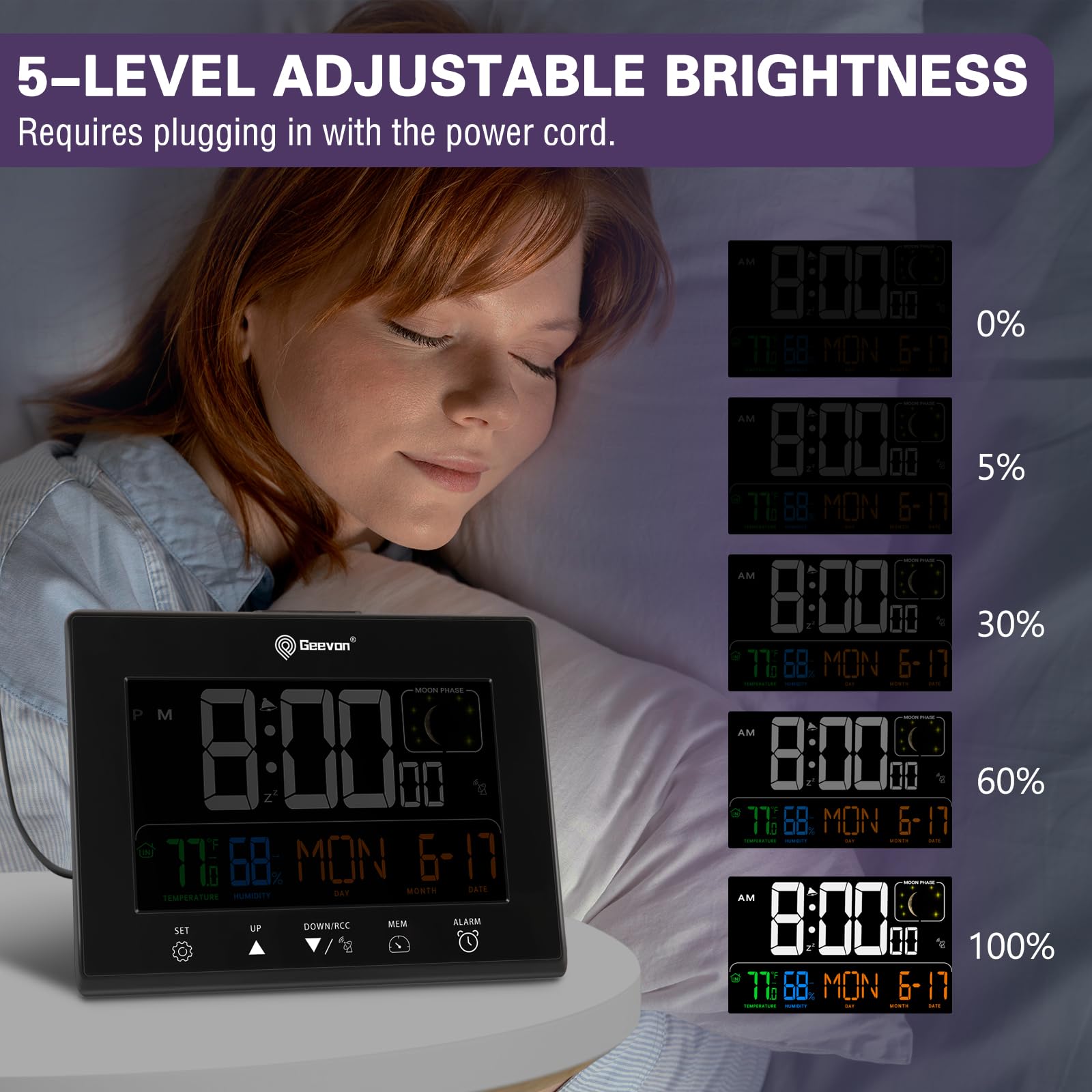Snooze function on the Geevon clock for gentle wake-ups
