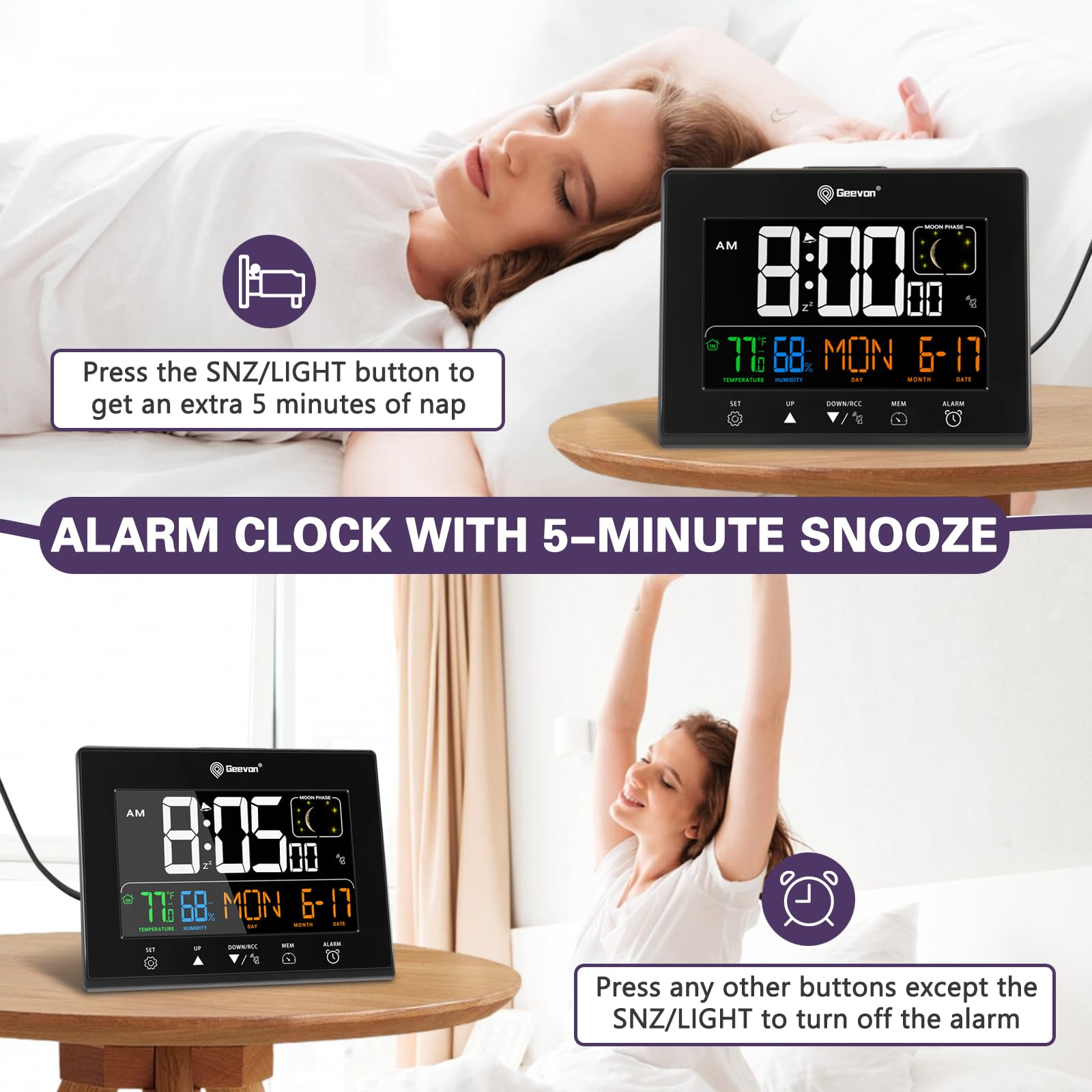 Geevon atomic clock with two USB ports for convenient charging