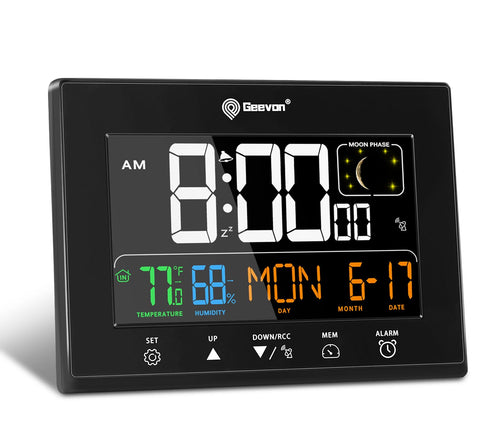Geevon digital atomic clock in bedroom with a large clear display for easy reading