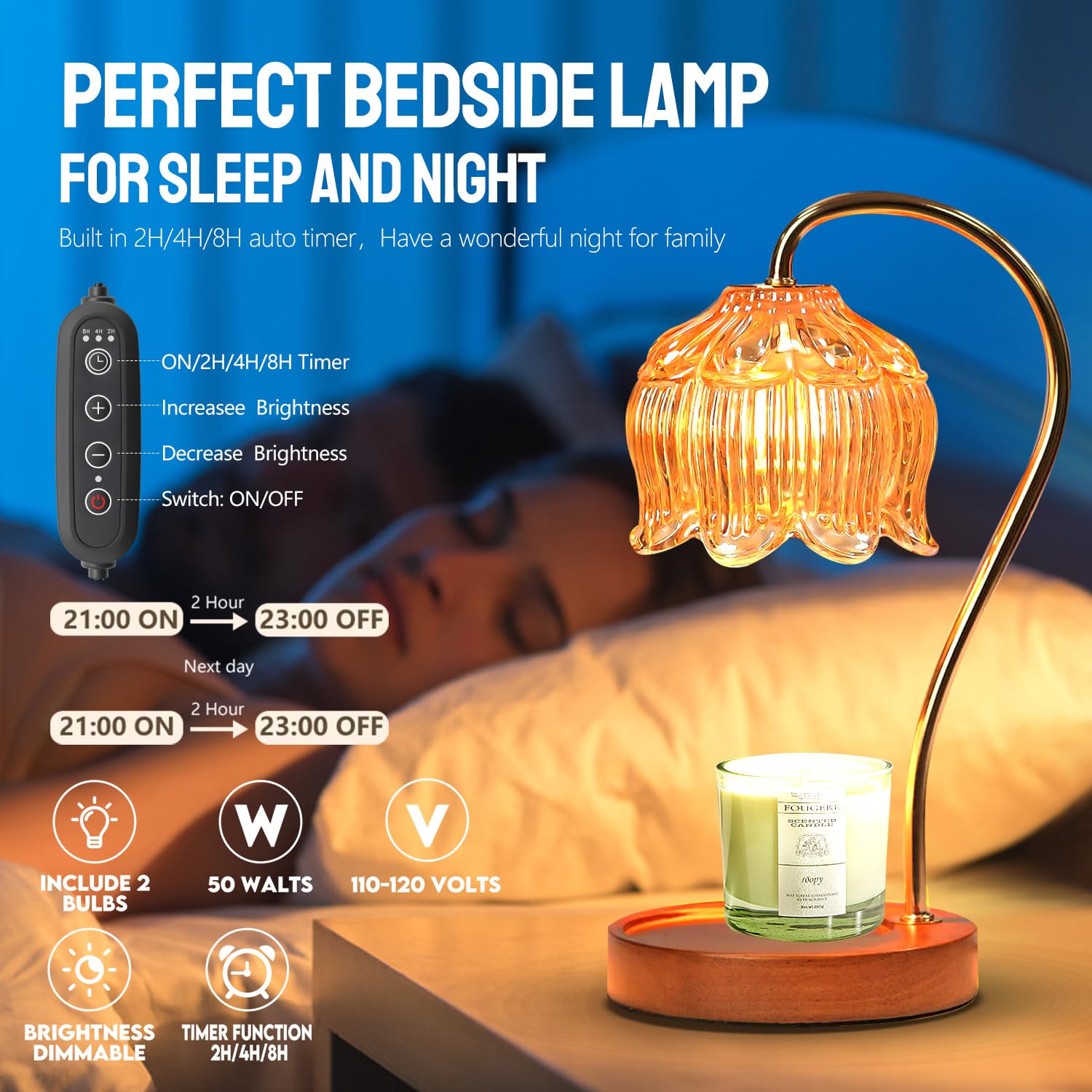 Geezo Fragrance Candle Warmer Lamp dimmer control with adjustable brightness for any jar size