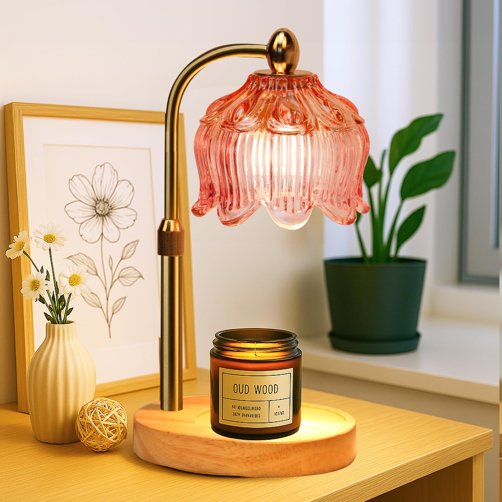 GEEZO Fragrance Candle Warmer Lamp with frosted metal finish enhances ambience.