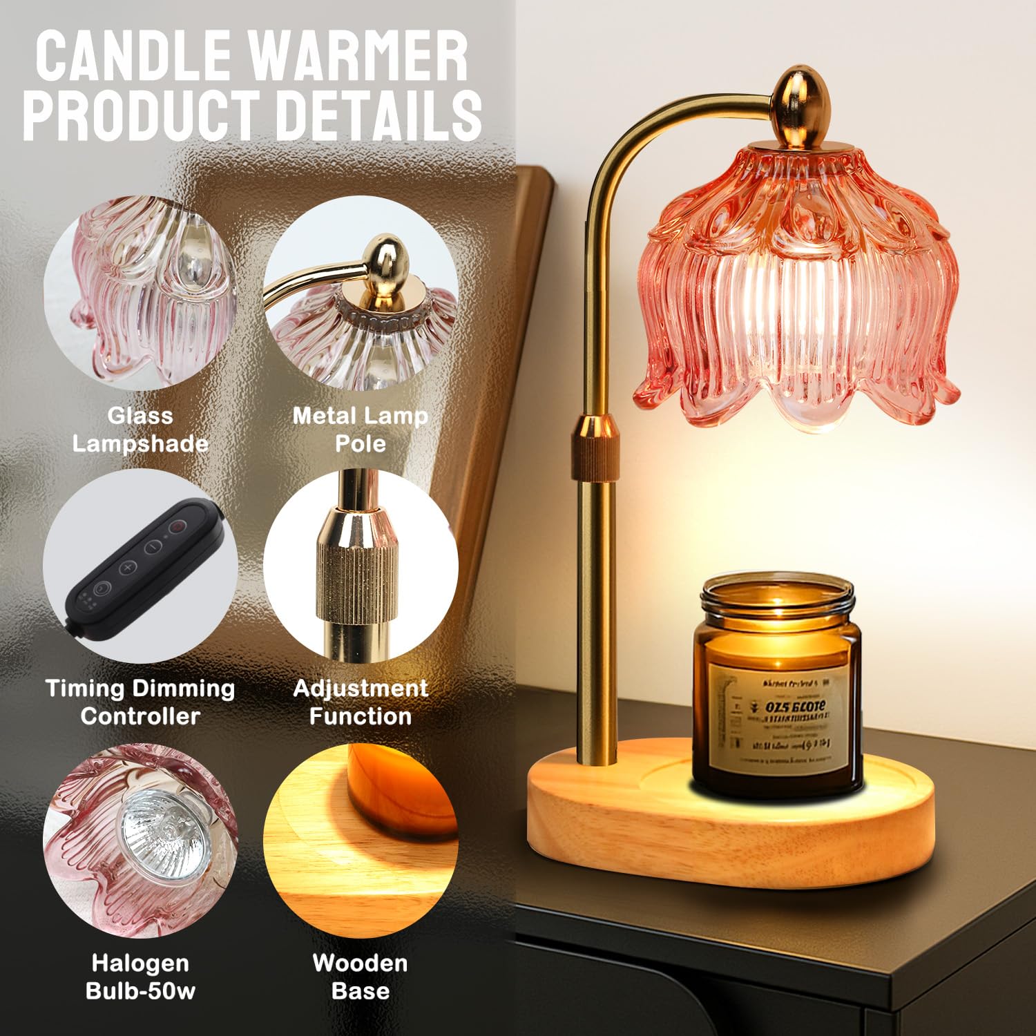 GEEZO candle warmer with gold rim detail adds luxurious room touch and mood improvement.