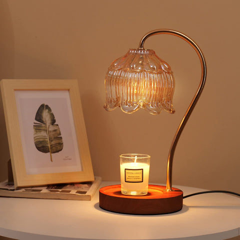 Geezo Fragrance Candle Warmer Lamp on table with a cozy glow for ambiance