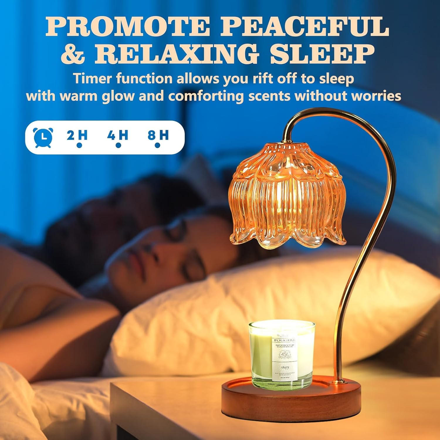 Geezo Fragrance Candle Warmer Lamp creates cozy bedroom or living room ambiance