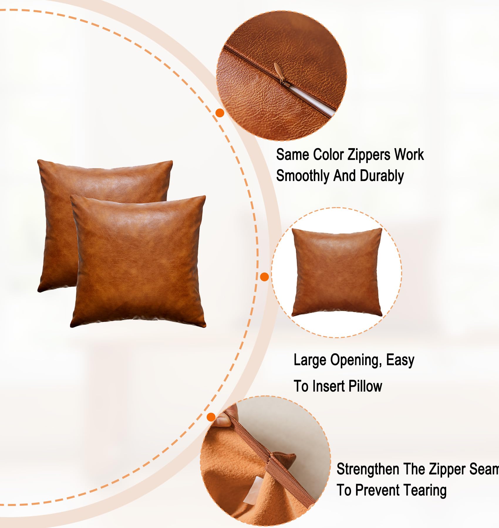GEGELICA faux leather pillow cover 18x18 brown closeup texture inviting three-dimensional feel