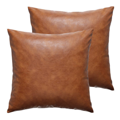 GEGELICA faux leather pillow cover 18x18 brown front view soft texture for cozy decor