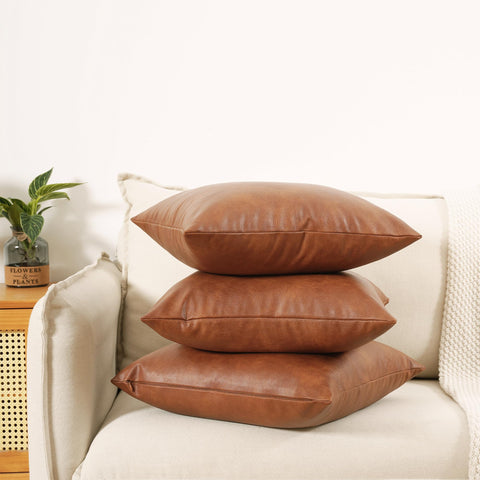 GEGELICA faux leather pillow cover 18x18 brown side angle durable everyday use