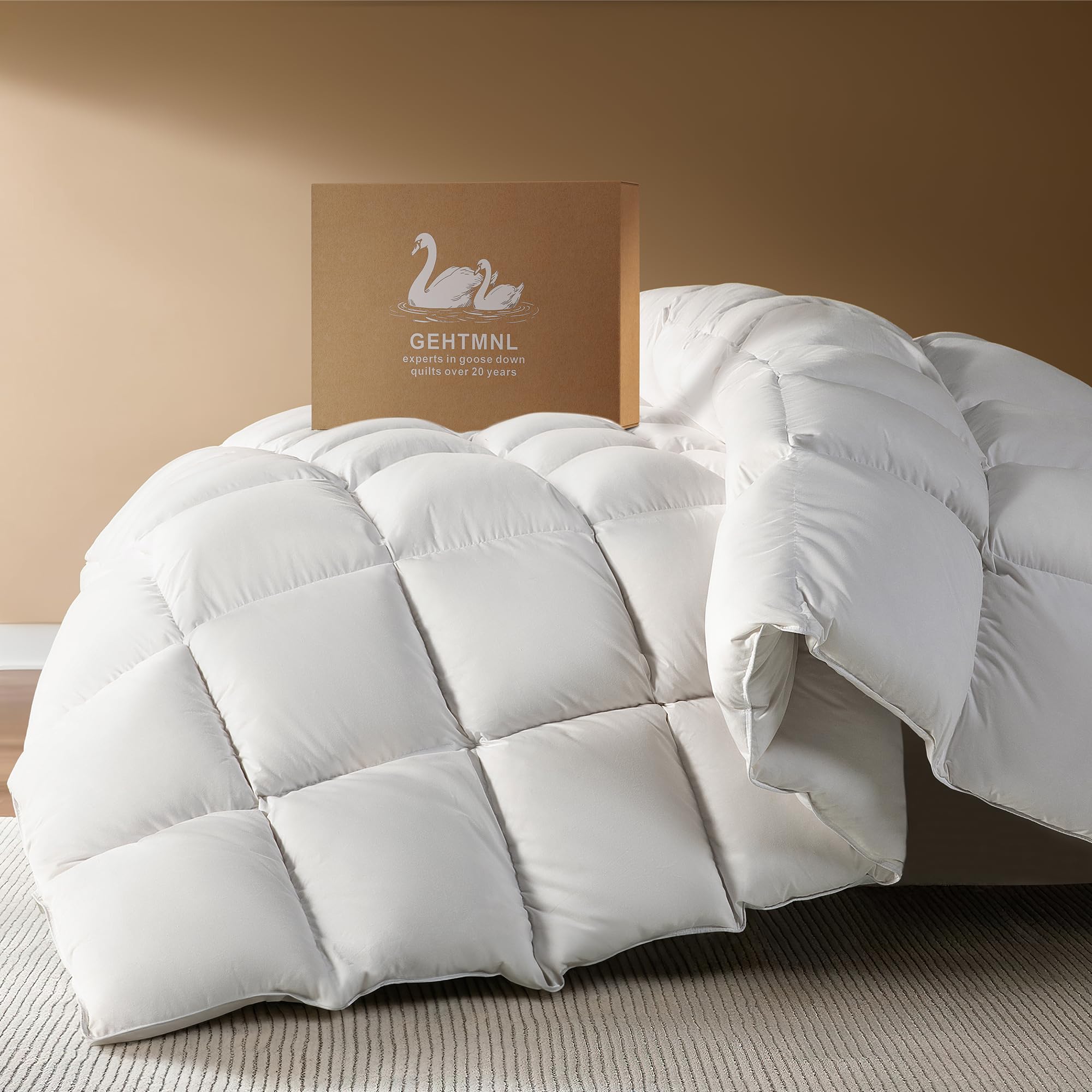 Gehtmnl goose down fiber comforter queen loft view showcases lightweight all-season warmth