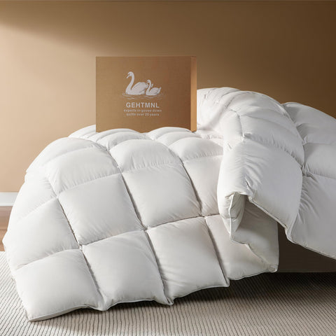 Gehtmnl goose down fiber comforter queen loft view showcases lightweight all-season warmth
