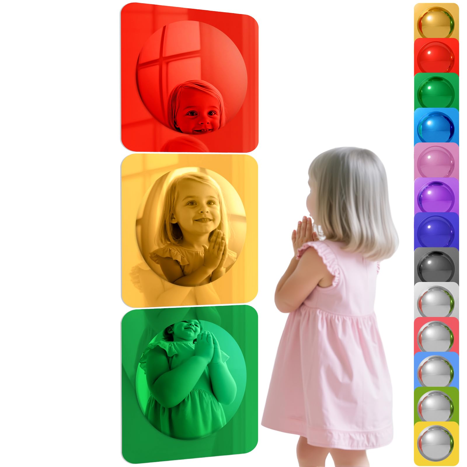 Geiserailie sensory bubble mirror in red promotes curious exploration through distorted reflections.
