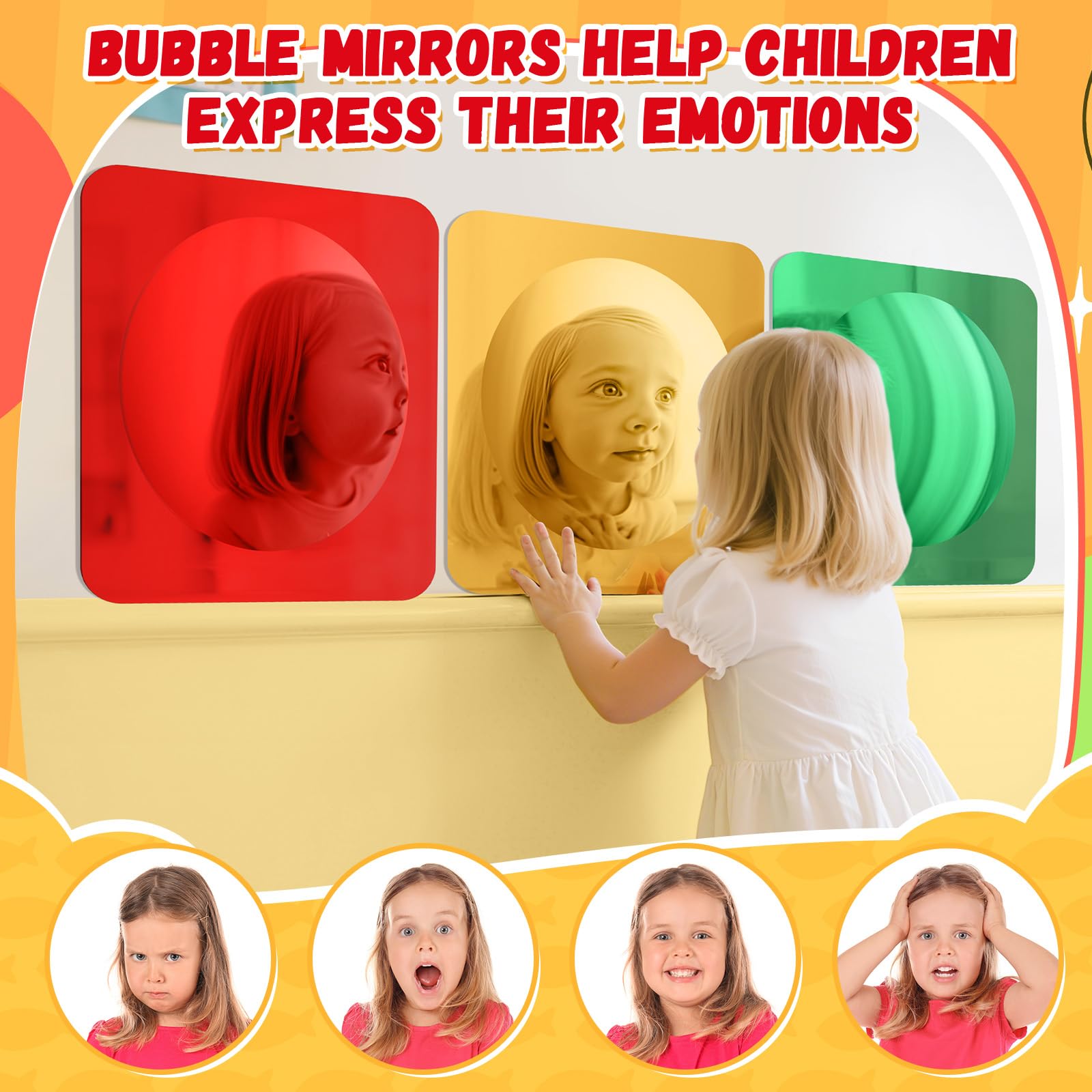 Geiserailie sensory wall mirror brightens a corner for imaginative play.