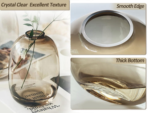 GeLive brown glass vase side profile showcases crystal-clear glass.