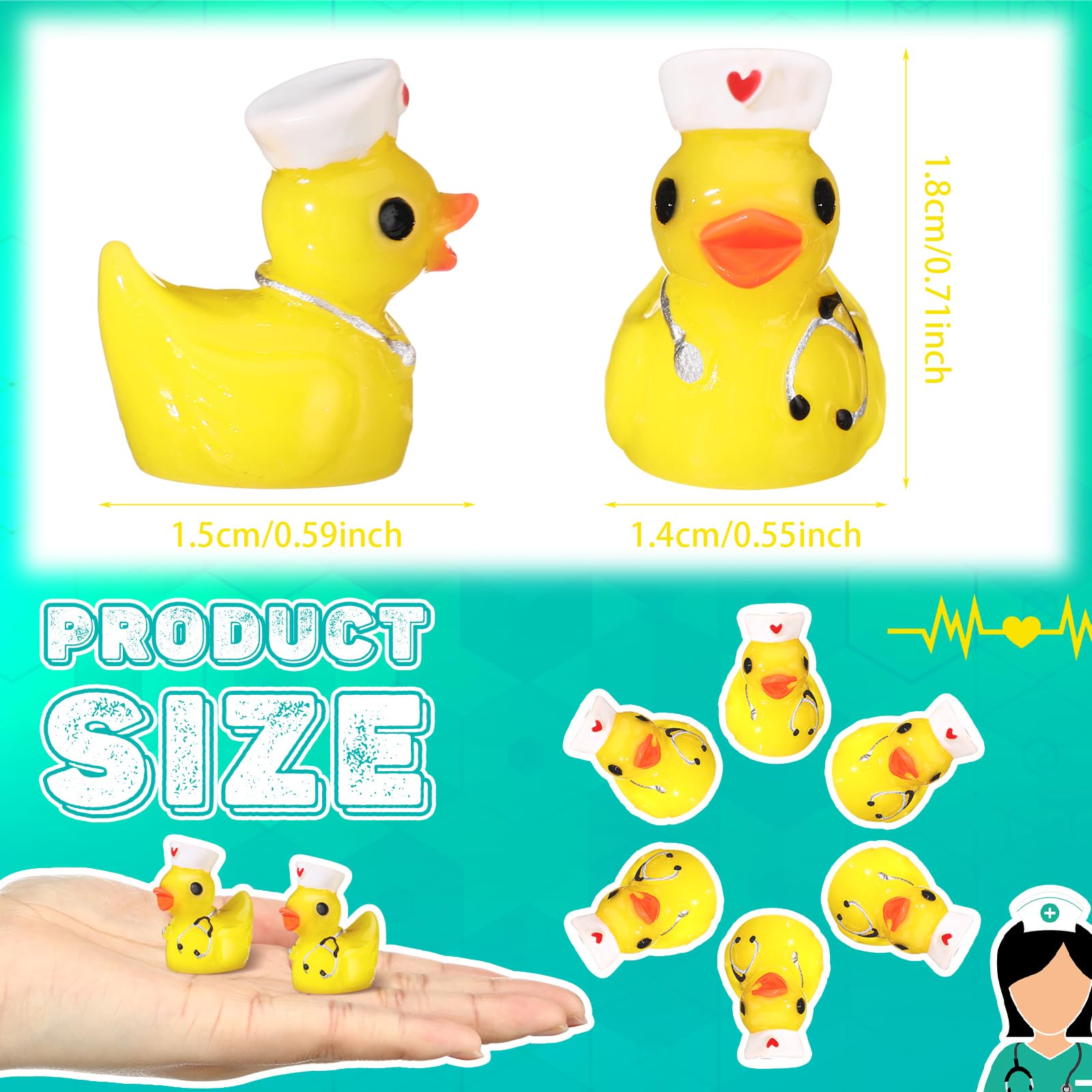 Gemscream mini resin duck with nurse hat for cute desk display.