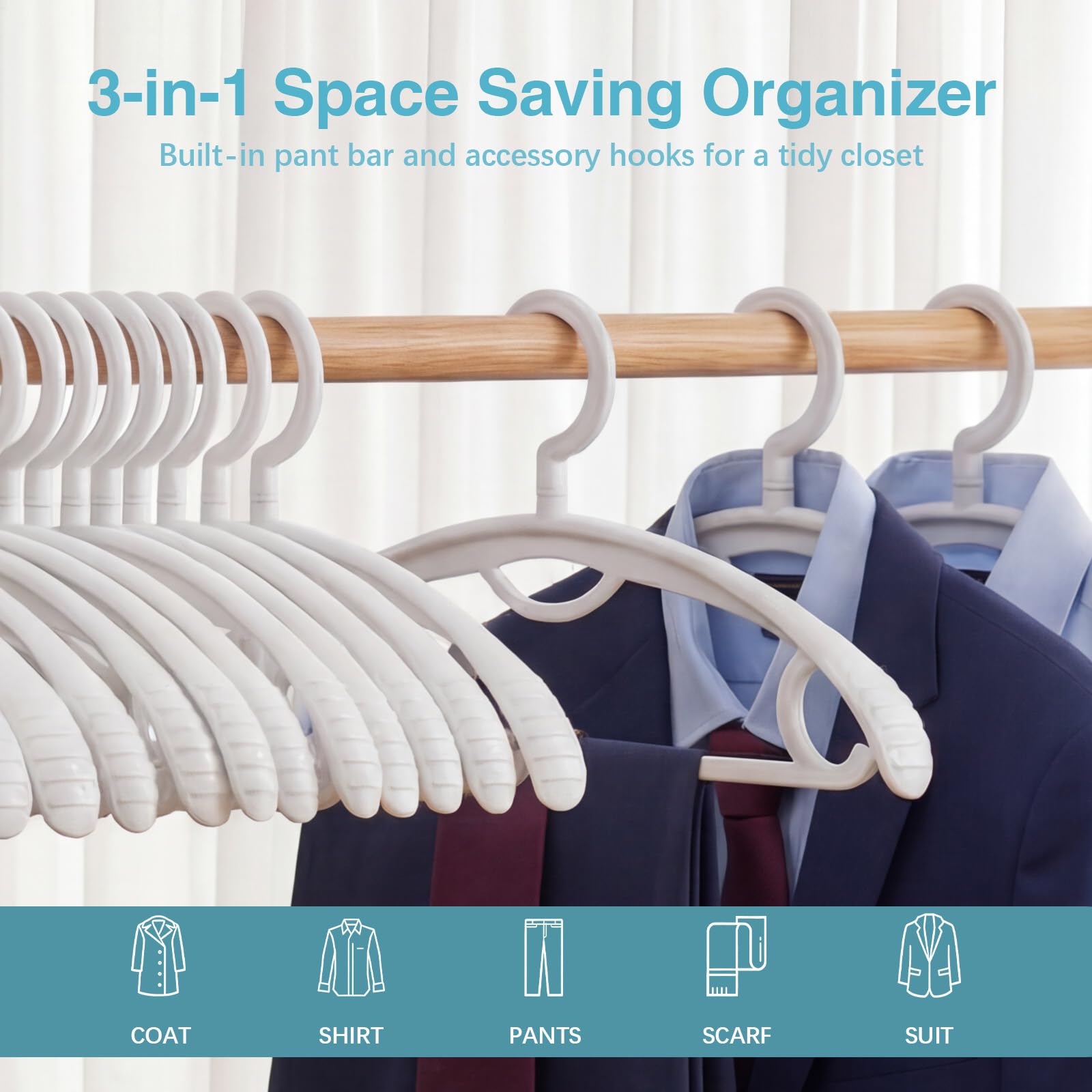 GEMWONDER pack of 10 hangers helps maximize closet space.