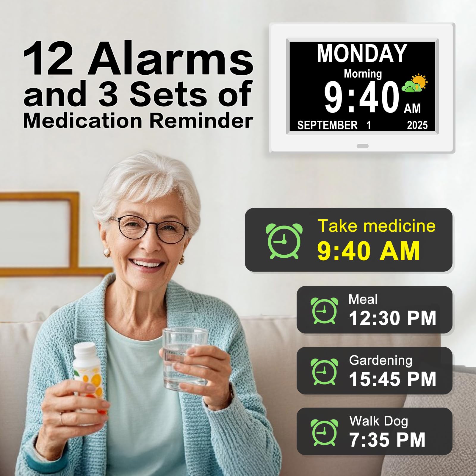 Generic alarm setup screen illustrating simple controls for reminders