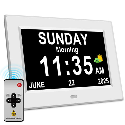 Generic 11-inch clock front view with large time and date for easy readability