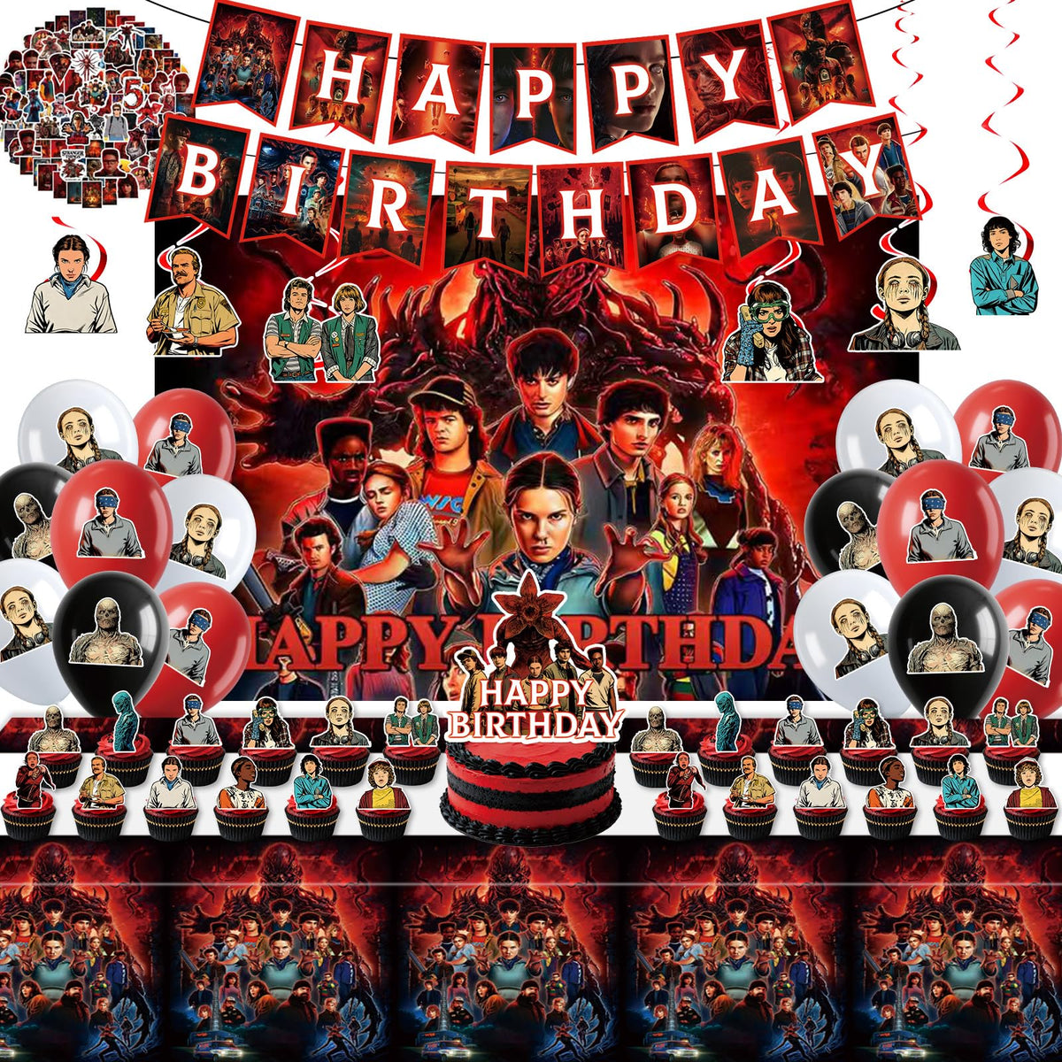 Generic 125pcs birthday kit backdrop and tablecloth for instant party setup
