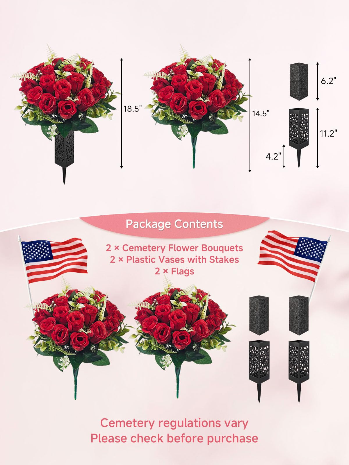 Generic 18-stem red artificial rose bouquet for headstones