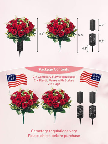 Generic 18-stem red artificial rose bouquet for headstones
