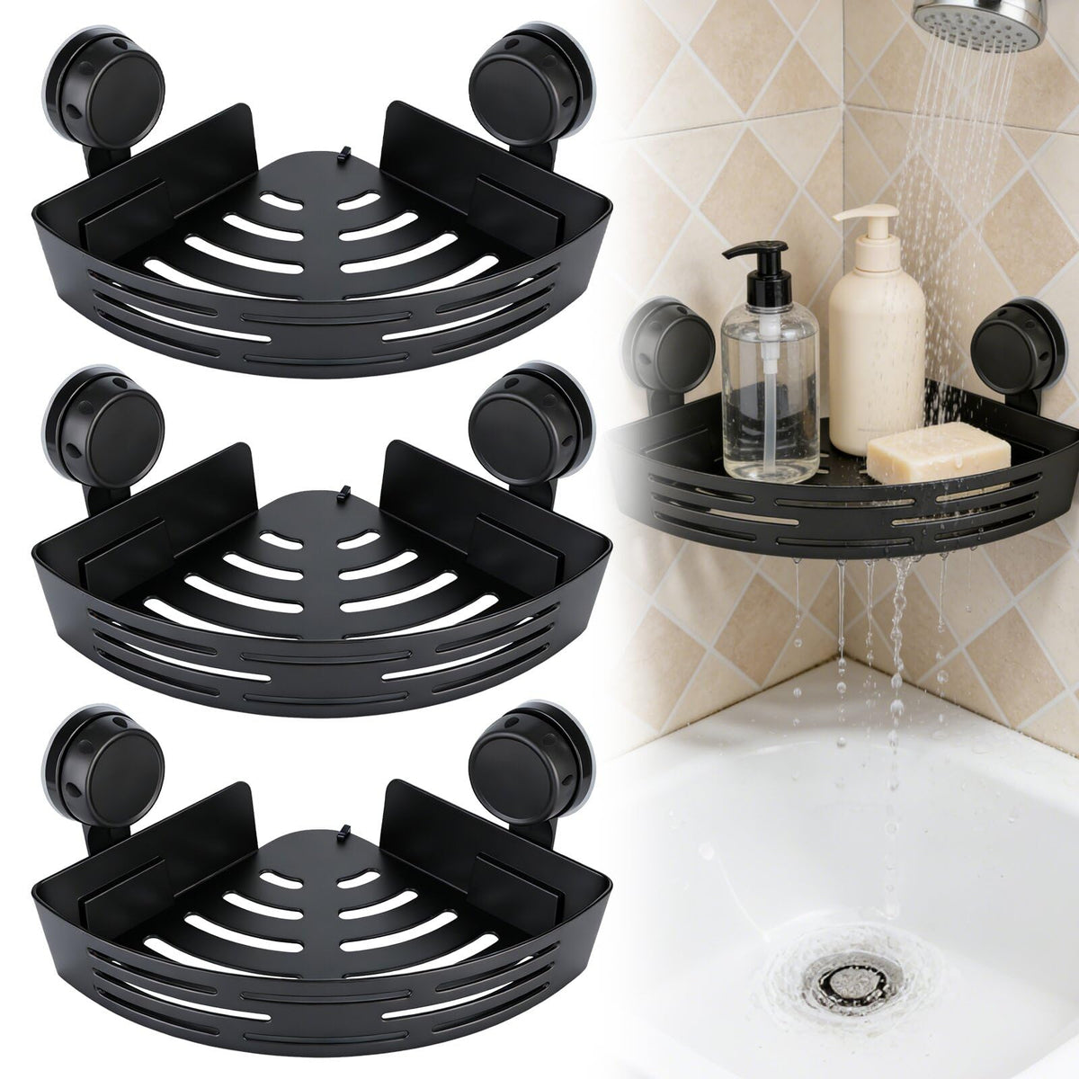 Generic 2026 corner shower shelf triangle suction with tool-free installation