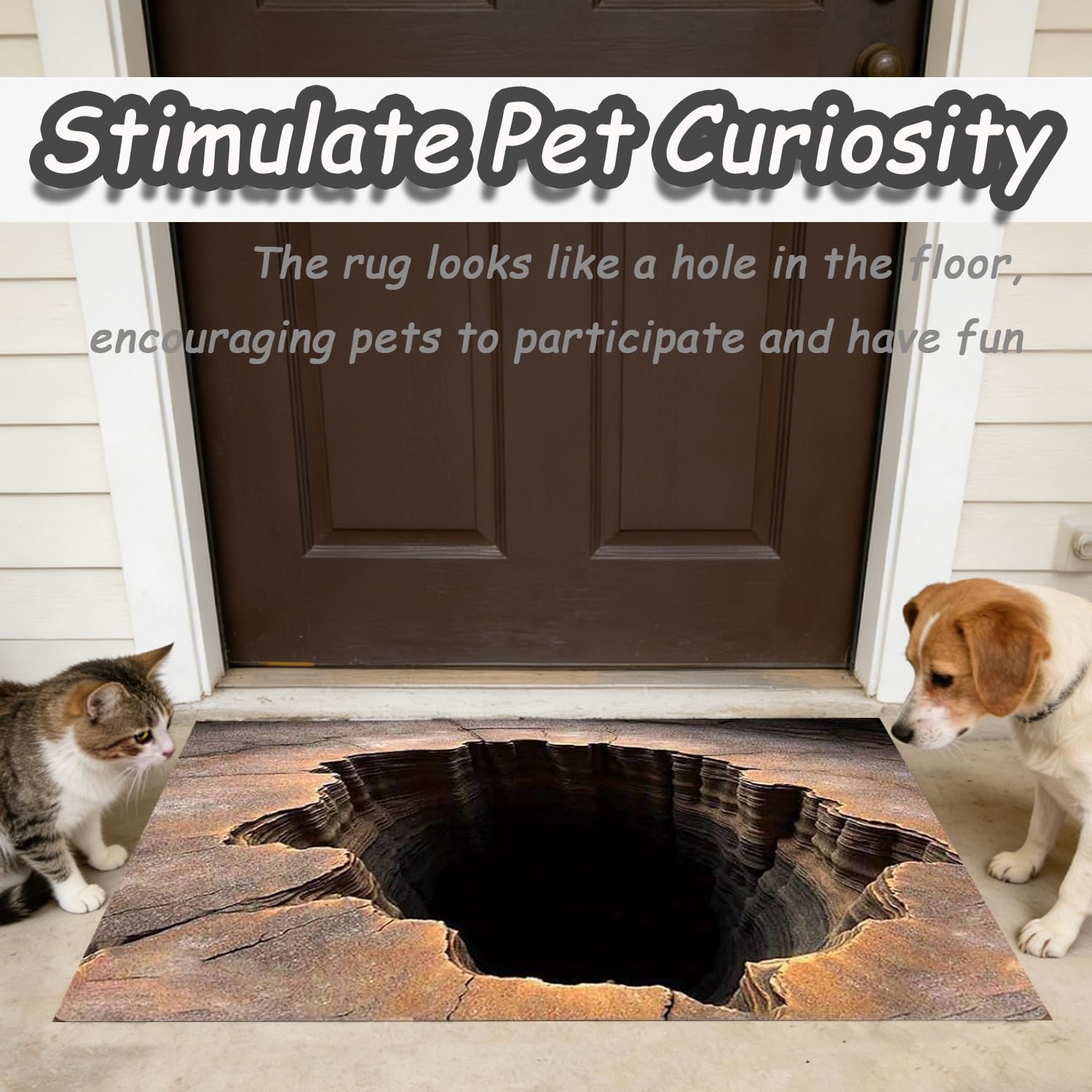 Generic 3D illusion rug invites pets to explore, boosting curiosity safely
