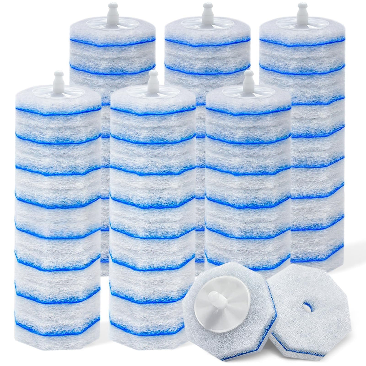 Generic 50-count toilet wand refills shown in package, highlighting bulk savings.