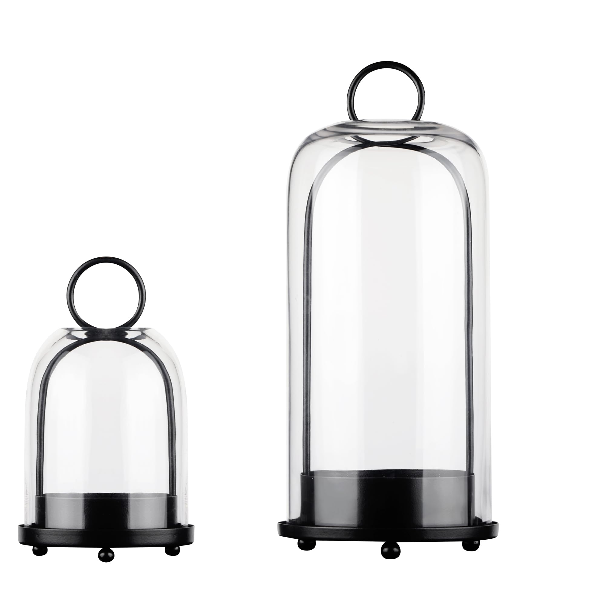 Generic 5-wide black metal candle holder with glass dome for tabletop display