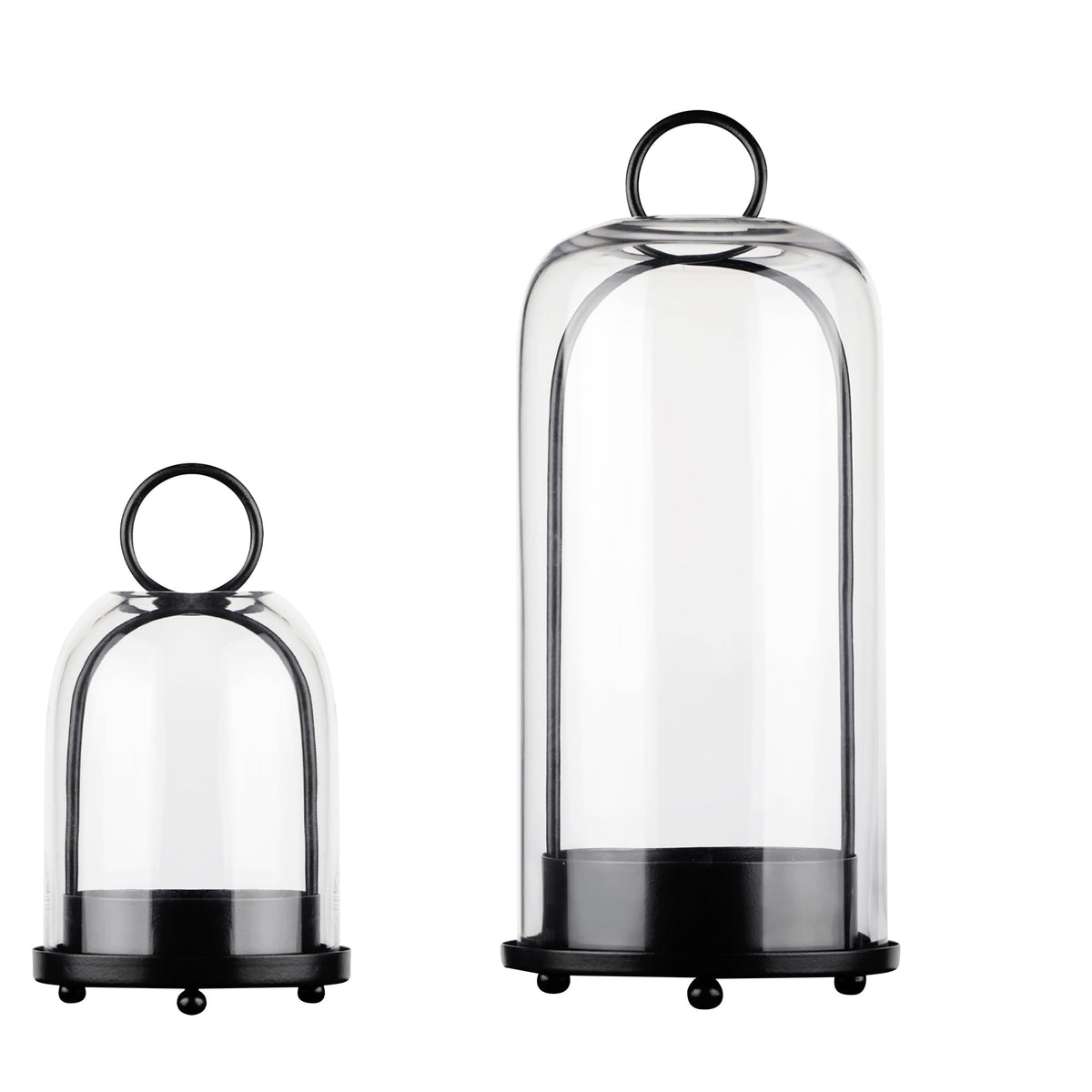 Generic 5-wide black metal candle holder with glass dome for tabletop display