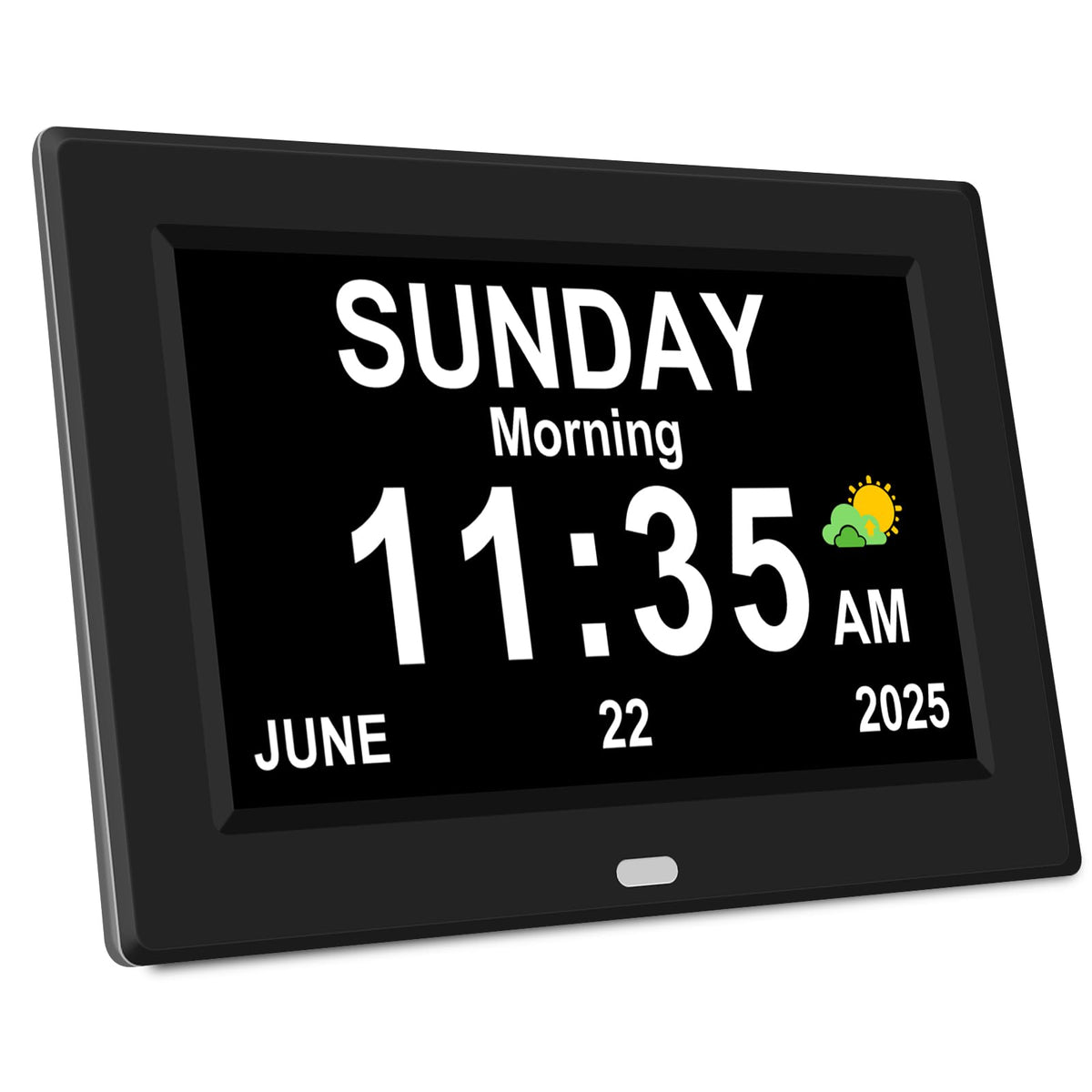 Generic 7-inch digital alarm clock on a desk with a large display for easy viewing by seniors.