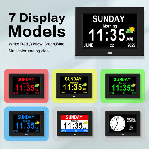 Generic 7-inch clock with auto dimming for comfortable viewing day and night.