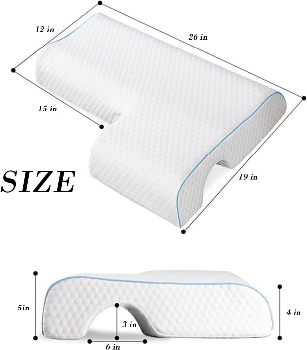 Generic arch pillow highlights arm hole for improved side-sleeper comfort